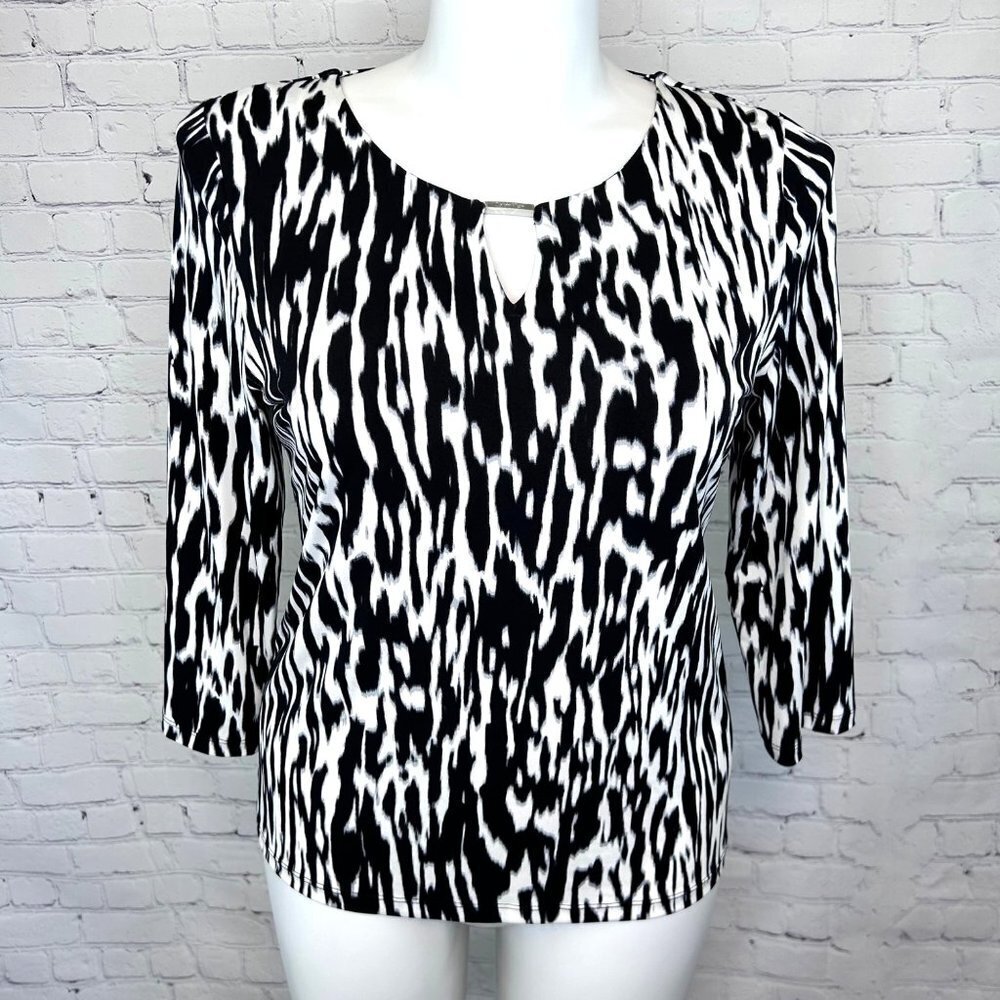 NWT CALVIN KLEIN BLACK & WHITE ZEBRA TOP - L